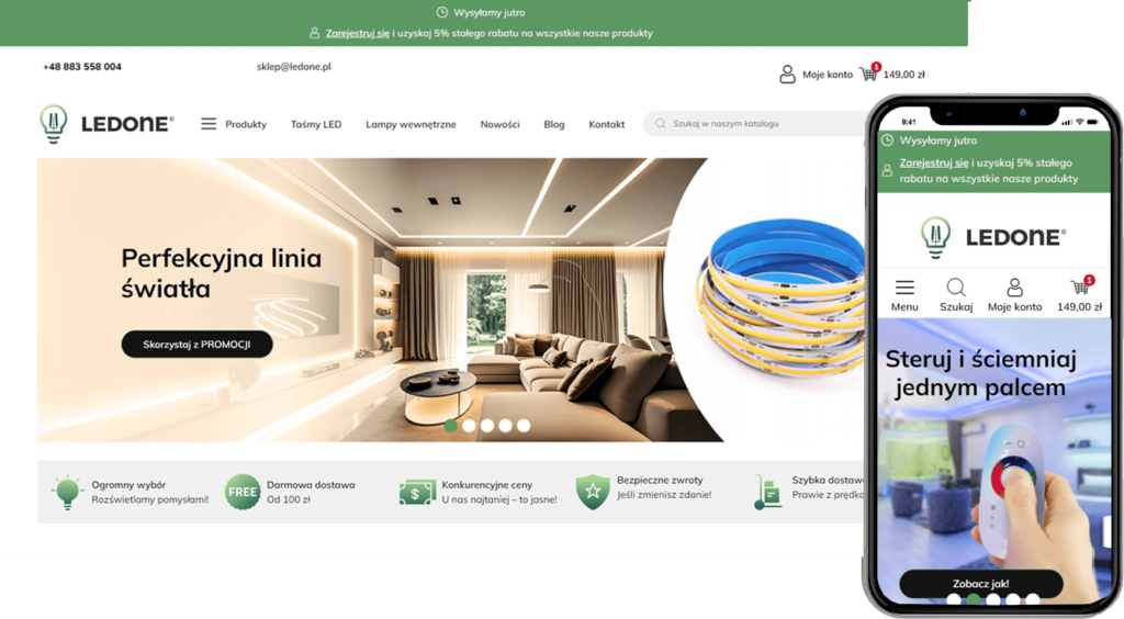 Stworzenie i rozwój sklepu internetowego – Led-One
